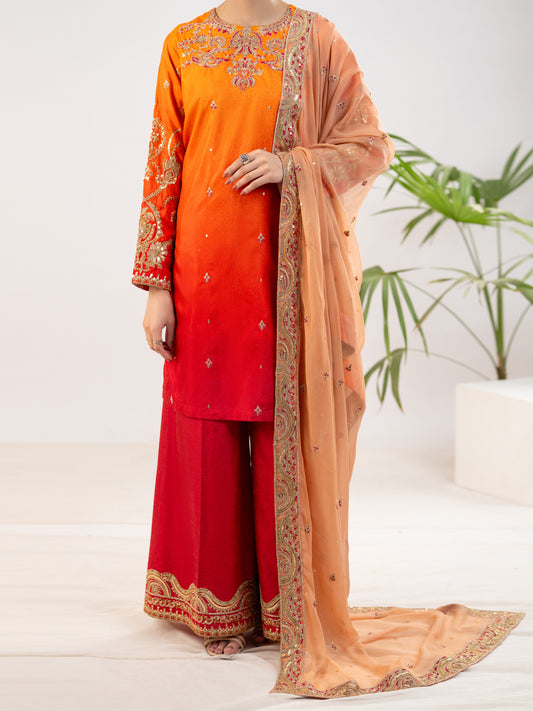 Orange Raw Silk Formal 3Pc Stitched - AL-3PS-LS-598