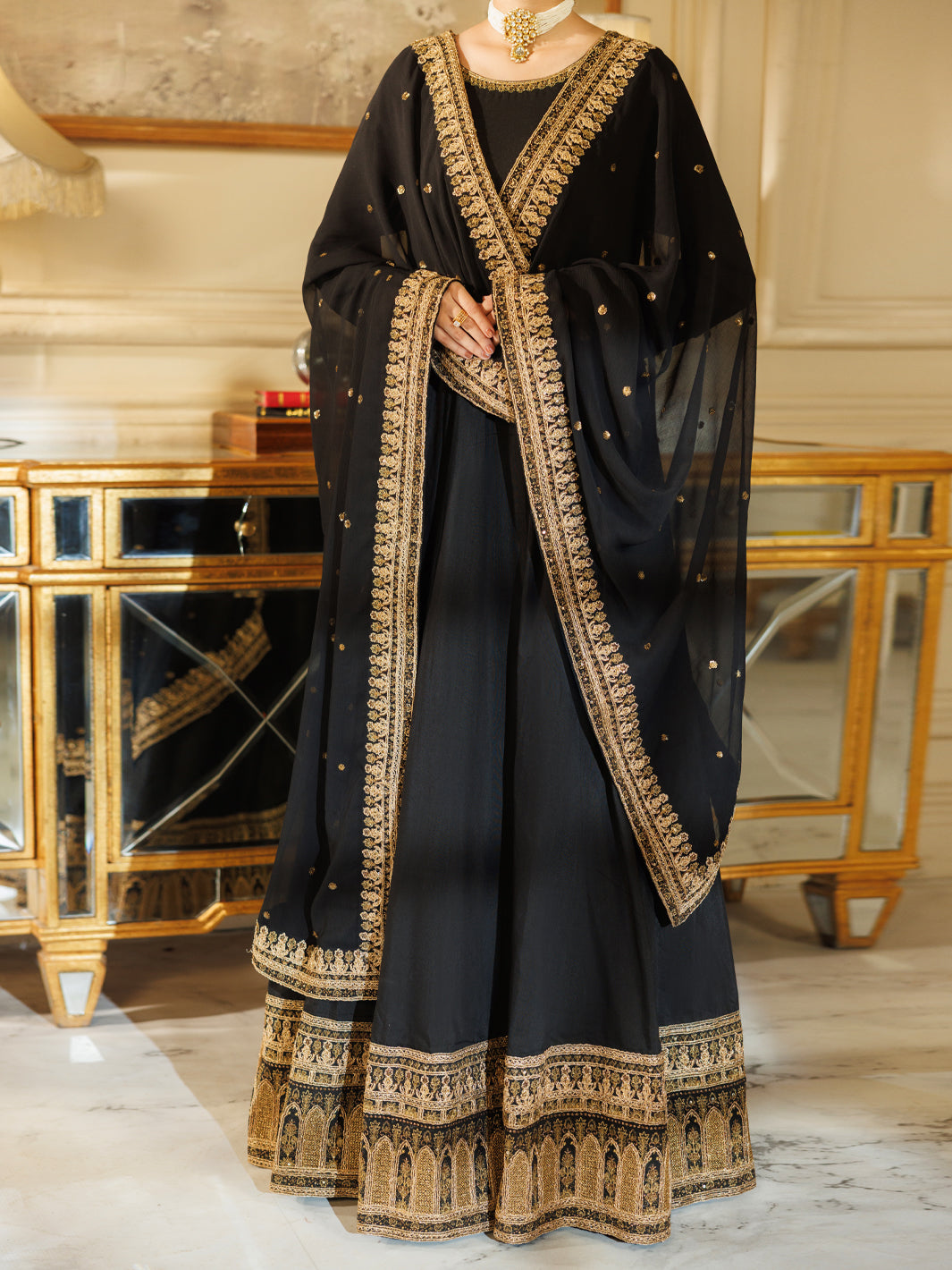 Black Raw Silk Formal 3Pc Stitched - AL-3PS-LS-599