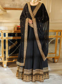 Black Raw Silk Formal 3Pc Stitched - AL-3PS-LS-599