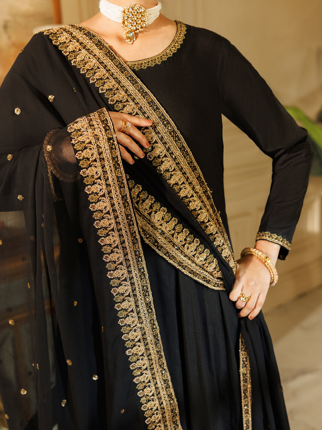 Black Raw Silk Formal 3Pc Stitched - AL-3PS-LS-599