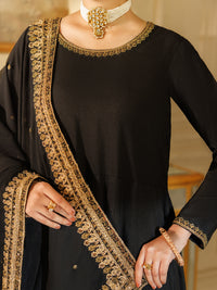Black Raw Silk Formal 3Pc Stitched - AL-3PS-LS-599