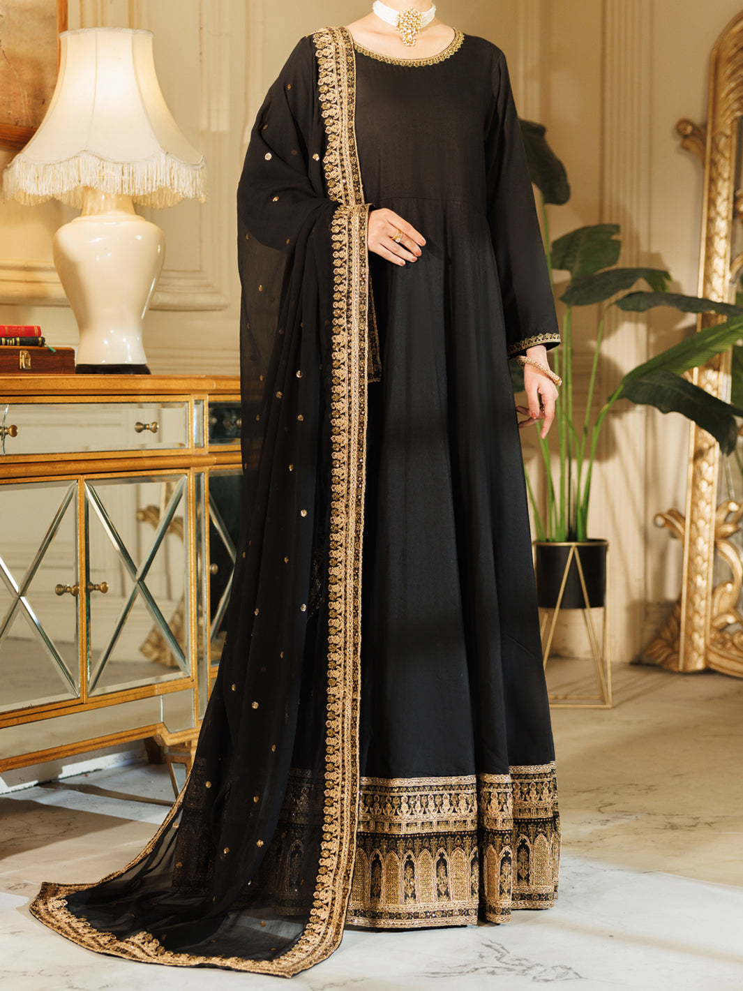 Black Raw Silk Formal 3Pc Stitched - AL-3PS-LS-599