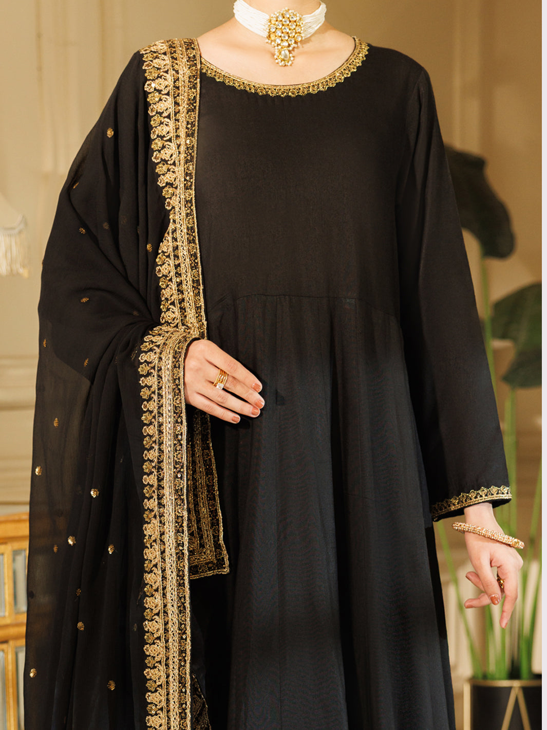 Black Raw Silk Formal 3Pc Stitched - AL-3PS-LS-599
