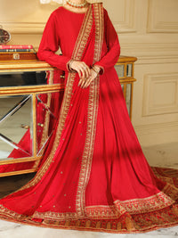 Red Raw Silk Formal Stitched 3Pc - AL-3PS-LS-600