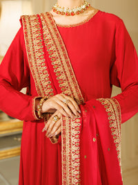 Red Raw Silk Formal Stitched 3Pc - AL-3PS-LS-600