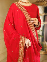 Red Raw Silk Formal Stitched 3Pc - AL-3PS-LS-600