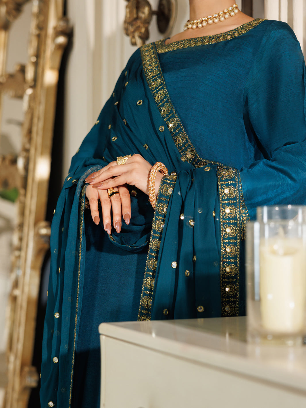 Turquoise Raw Silk Formal Stitched 3Pc - AL-3PS-LS-601