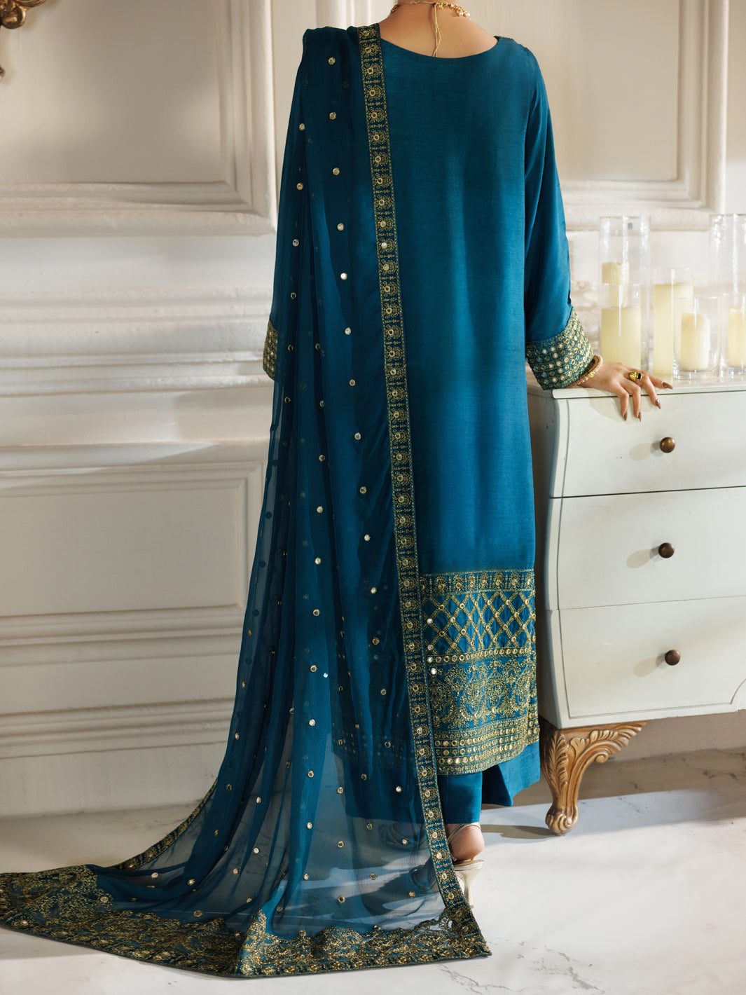 Turquoise Raw Silk Formal Stitched 3Pc - AL-3PS-LS-601