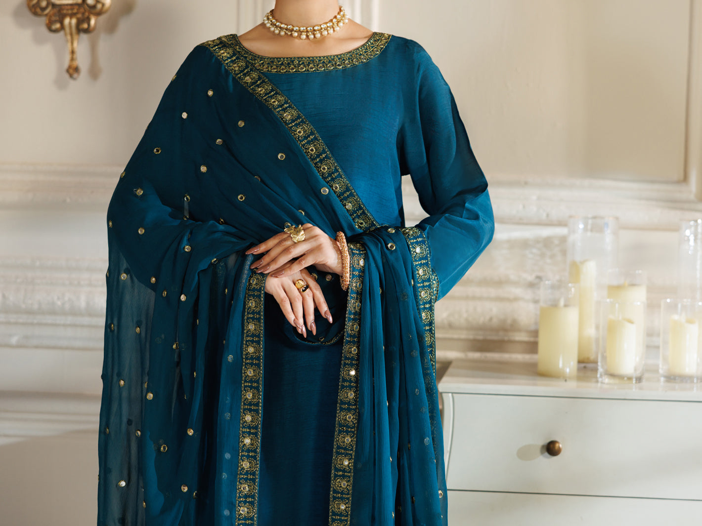 Turquoise Raw Silk Formal Stitched 3Pc - AL-3PS-LS-601
