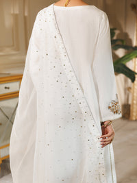 White Raw Silk Formal Stitched 3Pc - AL-3PS-LS-607