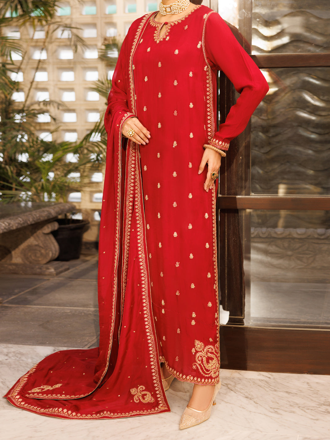 Red Amore Silk Formal Stitched 3Pc - AL-3PS-LS-622