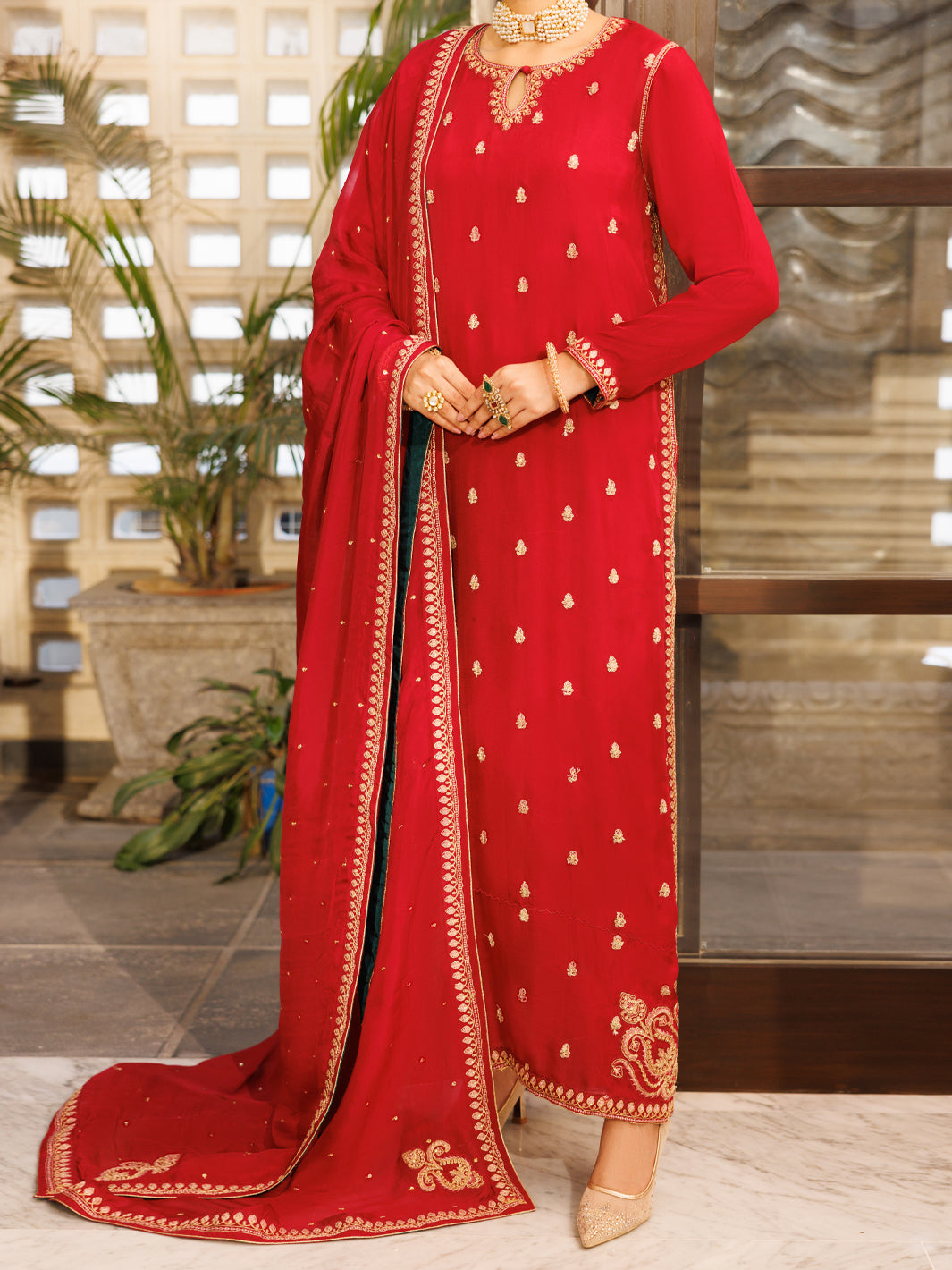 Red Amore Silk Formal Stitched 3Pc - AL-3PS-LS-622