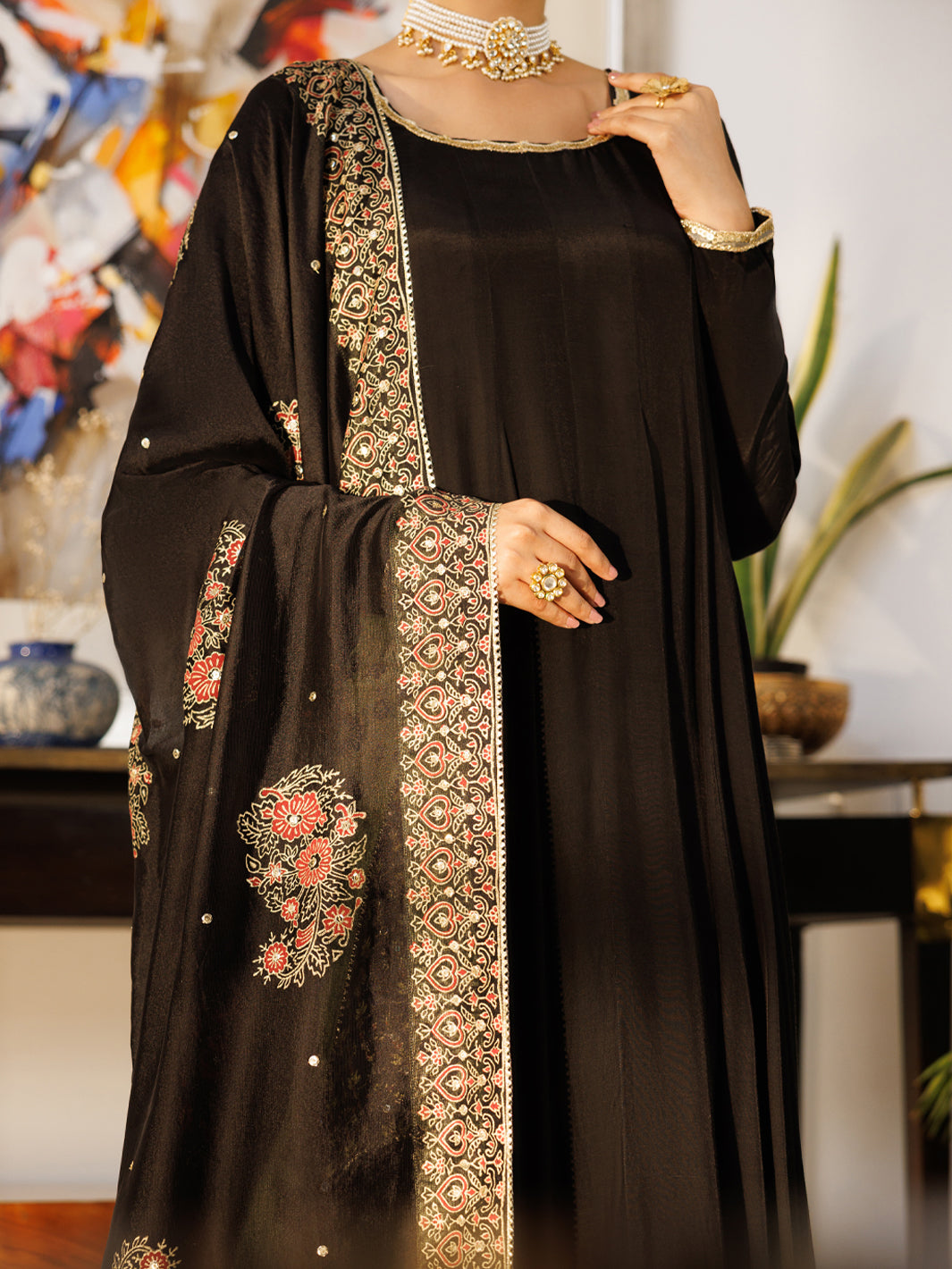 Black Sheesha Silk Formal 3Pc Stitched - AL-3PS-LS-625