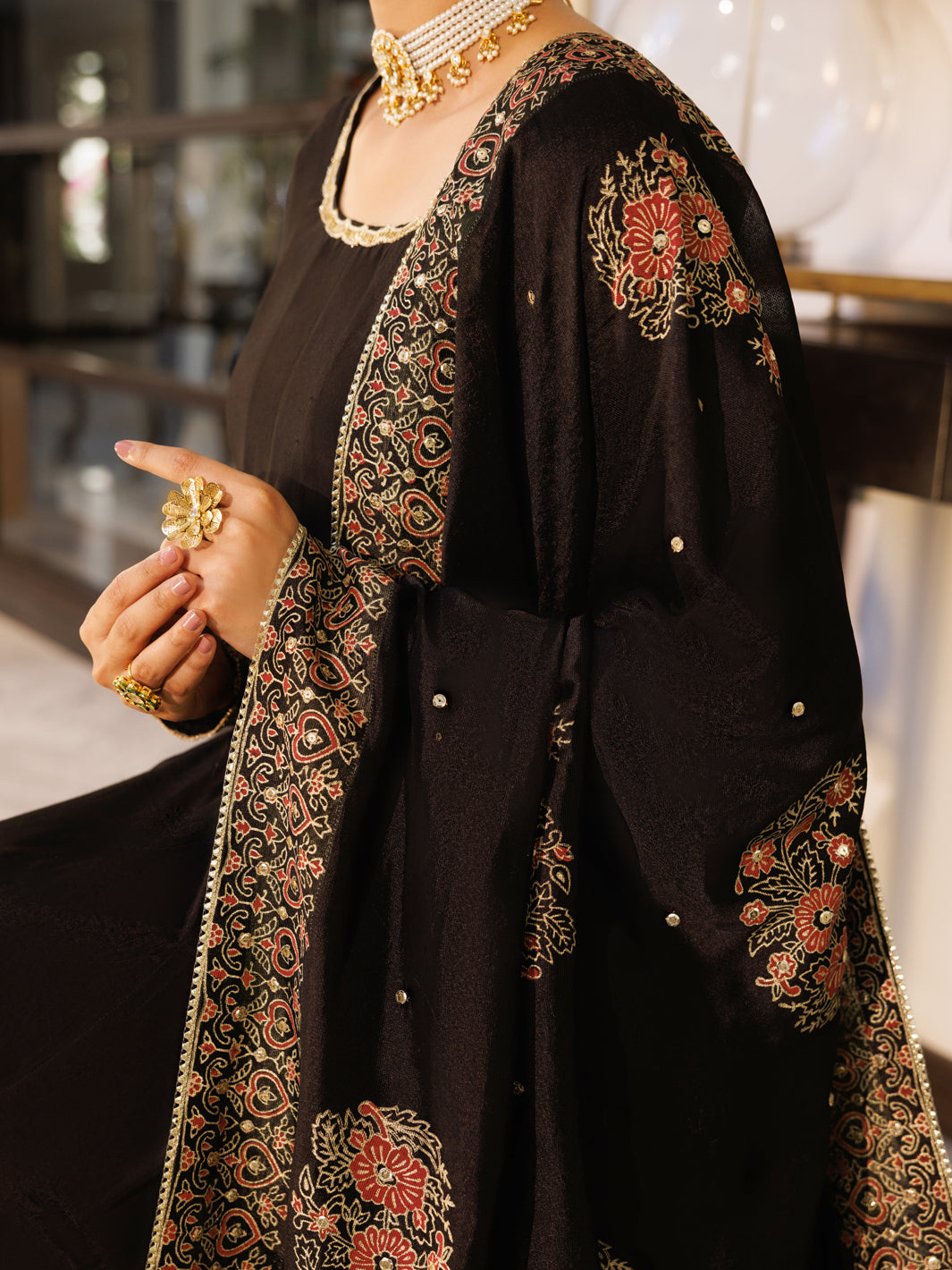 Black Sheesha Silk Formal 3Pc Stitched - AL-3PS-LS-625