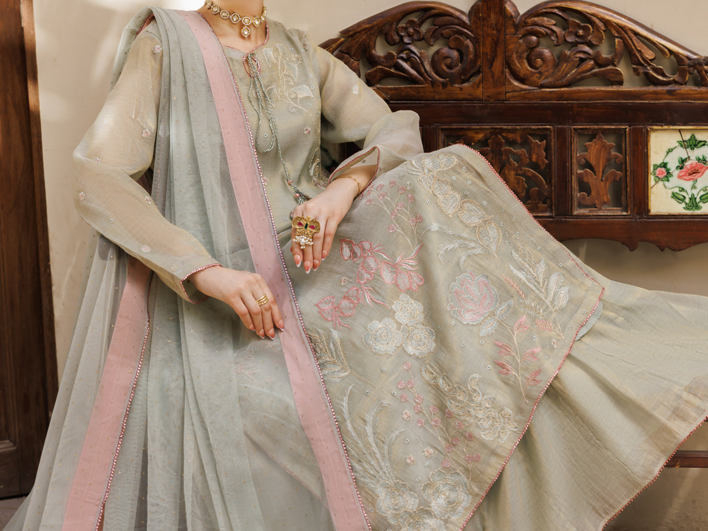 Pistachio Green Formal Stitched 3Pc - AL-3PS-LS-626