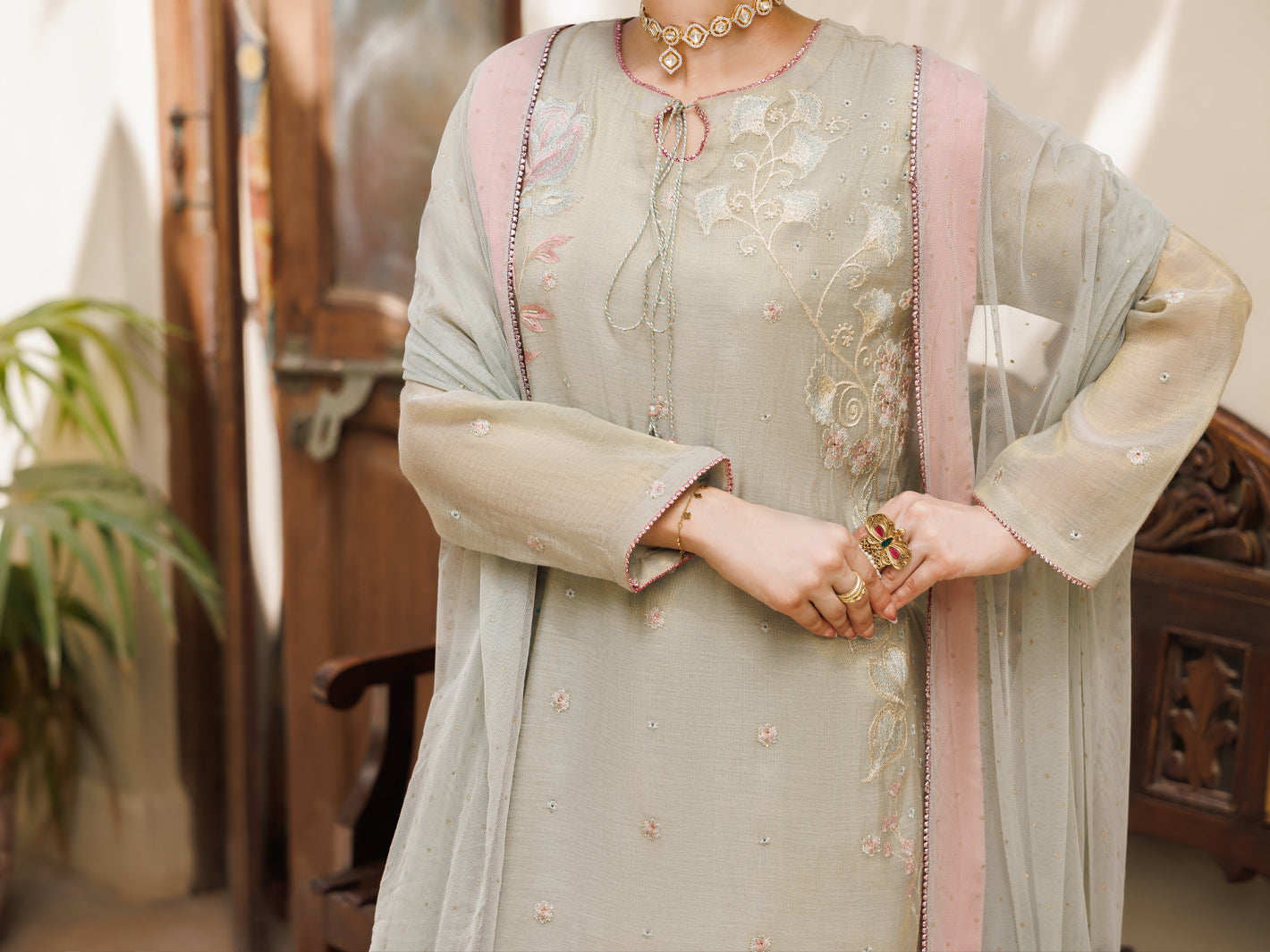 Pistachio Green Formal Stitched 3Pc - AL-3PS-LS-626
