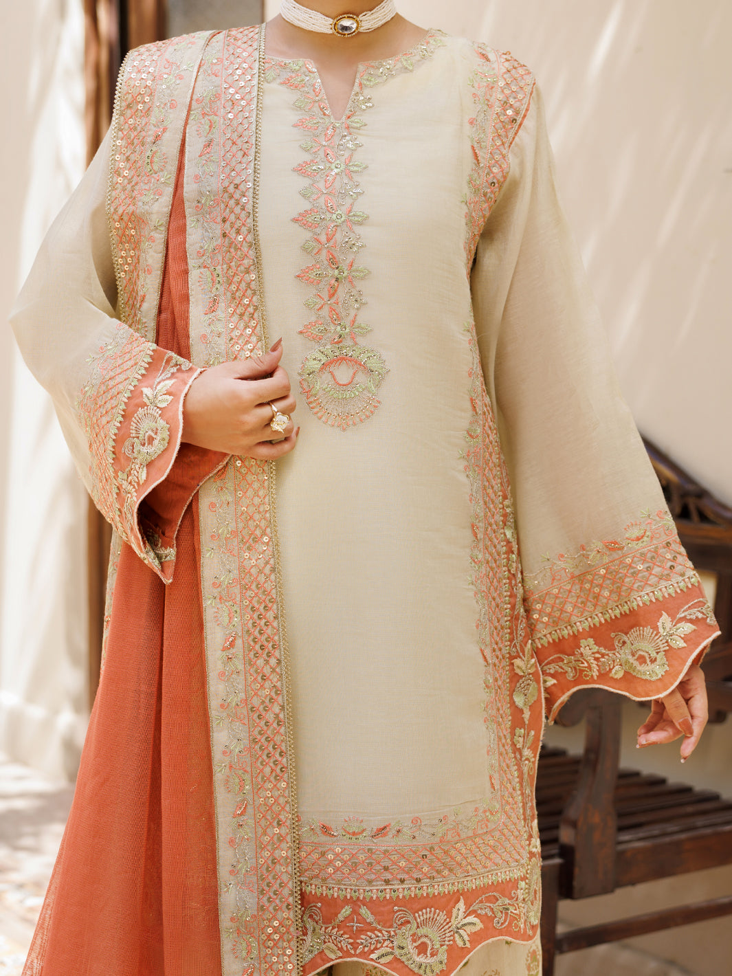 Pistachio Green Mesuri Formal Stitched 3Pc - AL-3PS-LS-627