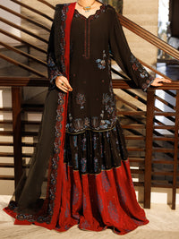 Black Sheesha Silk Formal Stitched 3 Piece - AL-3PS-LS-628