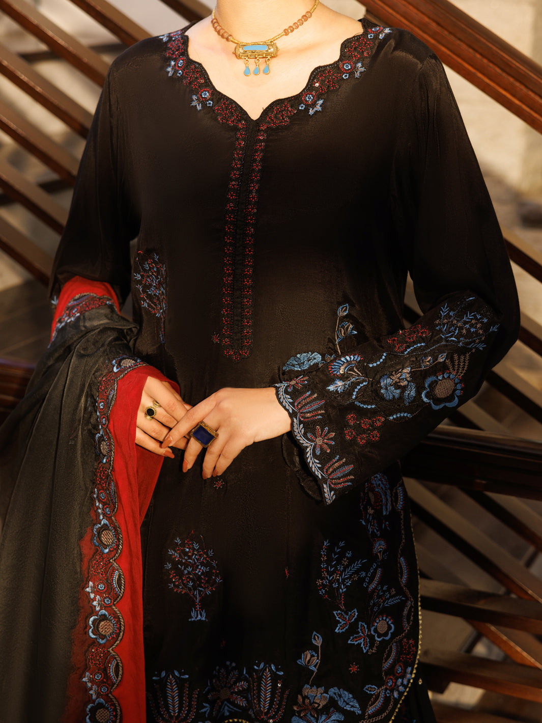 Black Sheesha Silk Formal Stitched 3 Piece - AL-3PS-LS-628