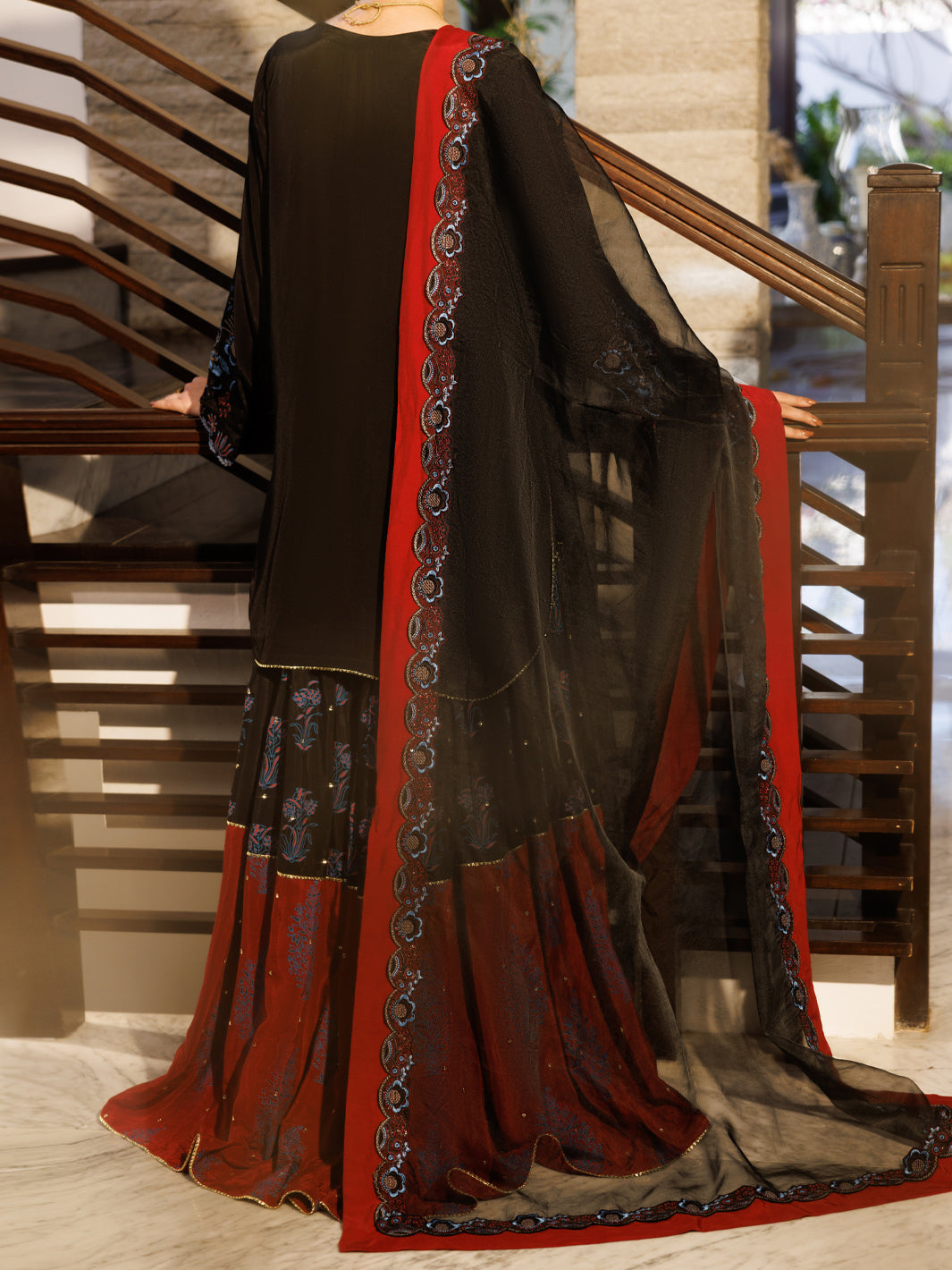 Black Sheesha Silk Formal Stitched 3 Piece - AL-3PS-LS-628