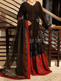 Black Sheesha Silk Formal Stitched 3 Piece - AL-3PS-LS-628