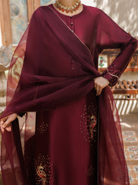 Magenta Sheesha Silk Formal Stitched 3Pc - AL-3PS-LS-629