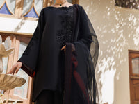 Black Taffeta Silk Formal Stitched 3Pc- AL-3PS-LS-630