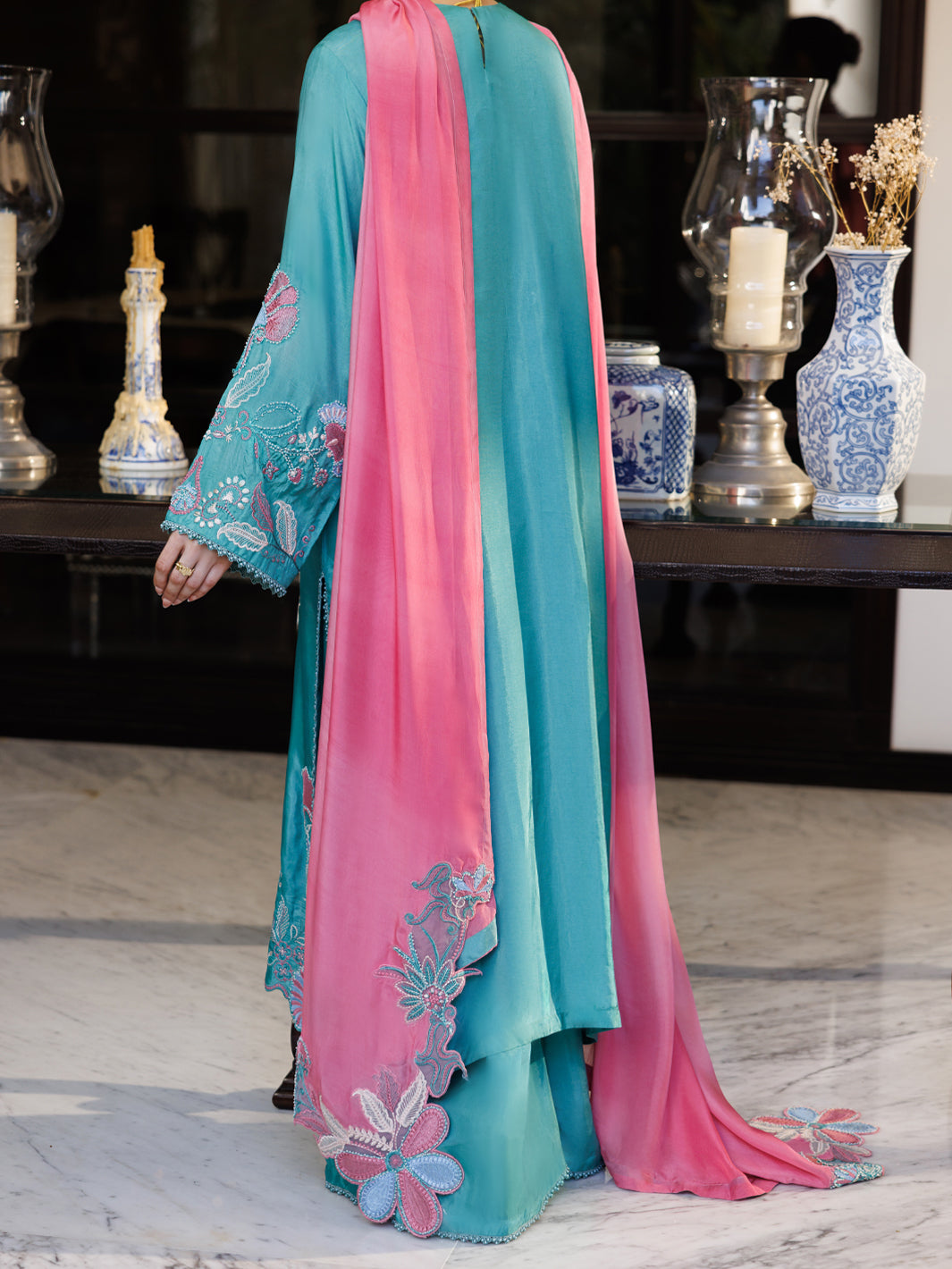 Turquoise Sheesha Silk Formal 3Pc Stitched - AL-3PS-LS-631