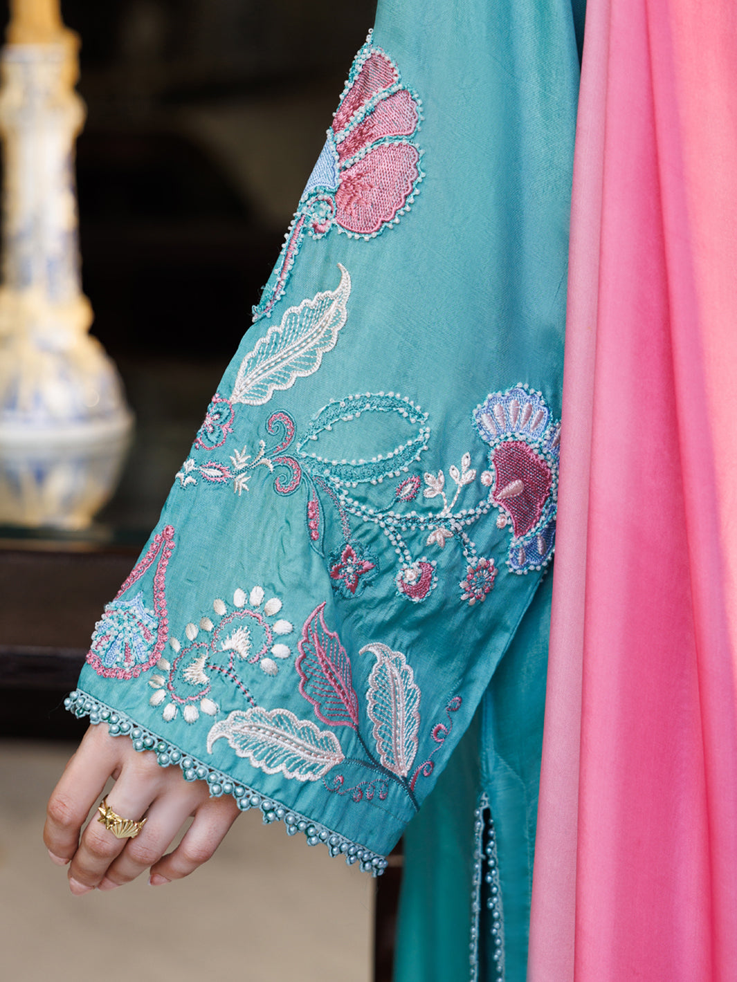 Turquoise Sheesha Silk Formal 3Pc Stitched - AL-3PS-LS-631