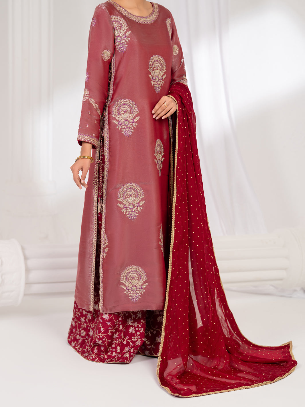Pink Lawa Silk Formal Stitched 3Pc - AL-3PS-LS-633