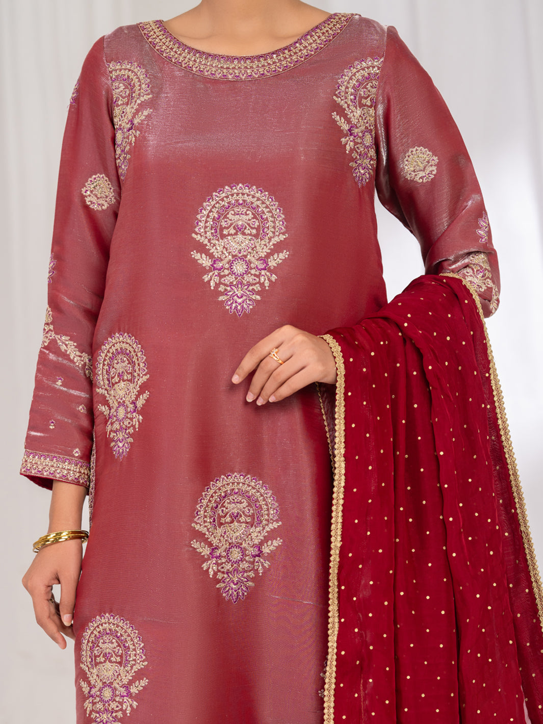 Pink Lawa Silk Formal Stitched 3Pc - AL-3PS-LS-633