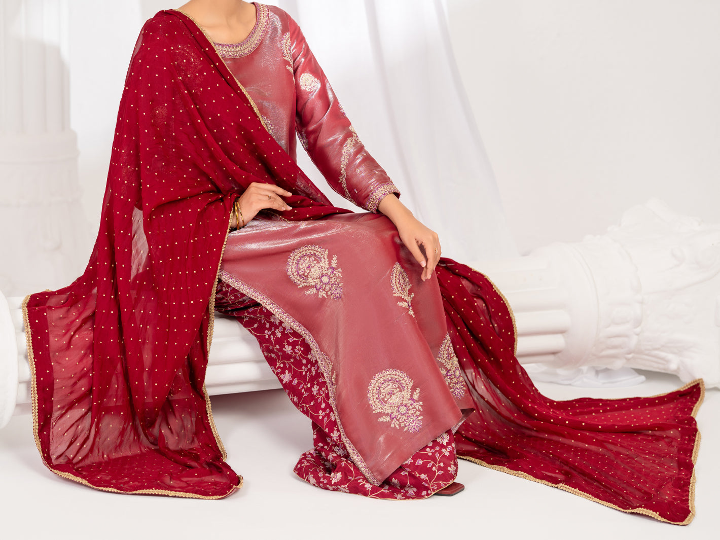 Pink Lawa Silk Formal Stitched 3Pc - AL-3PS-LS-633