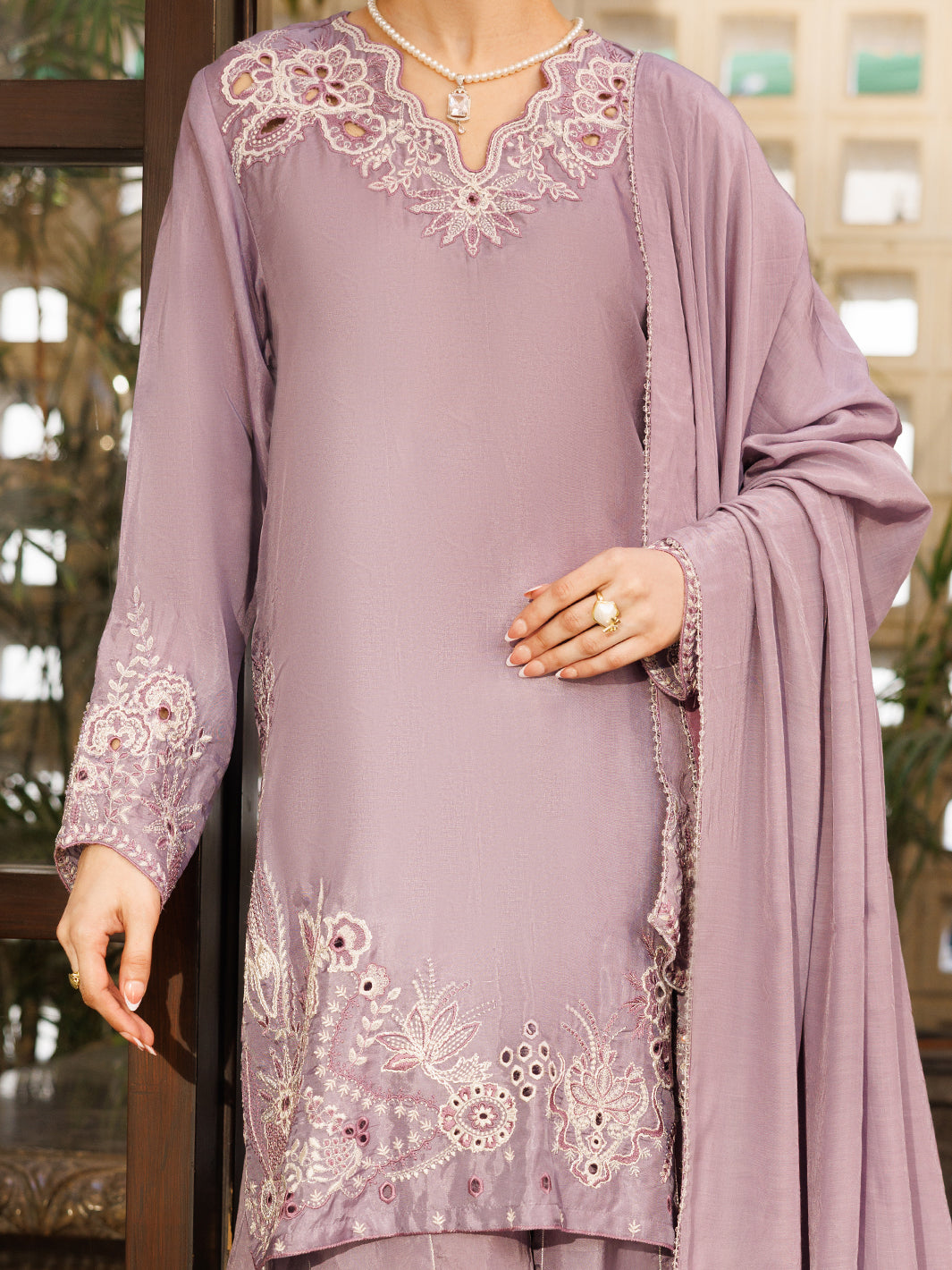Light Purple Taffeta Silk Formal 3Pc Stitched - AL-3PS-LS-634