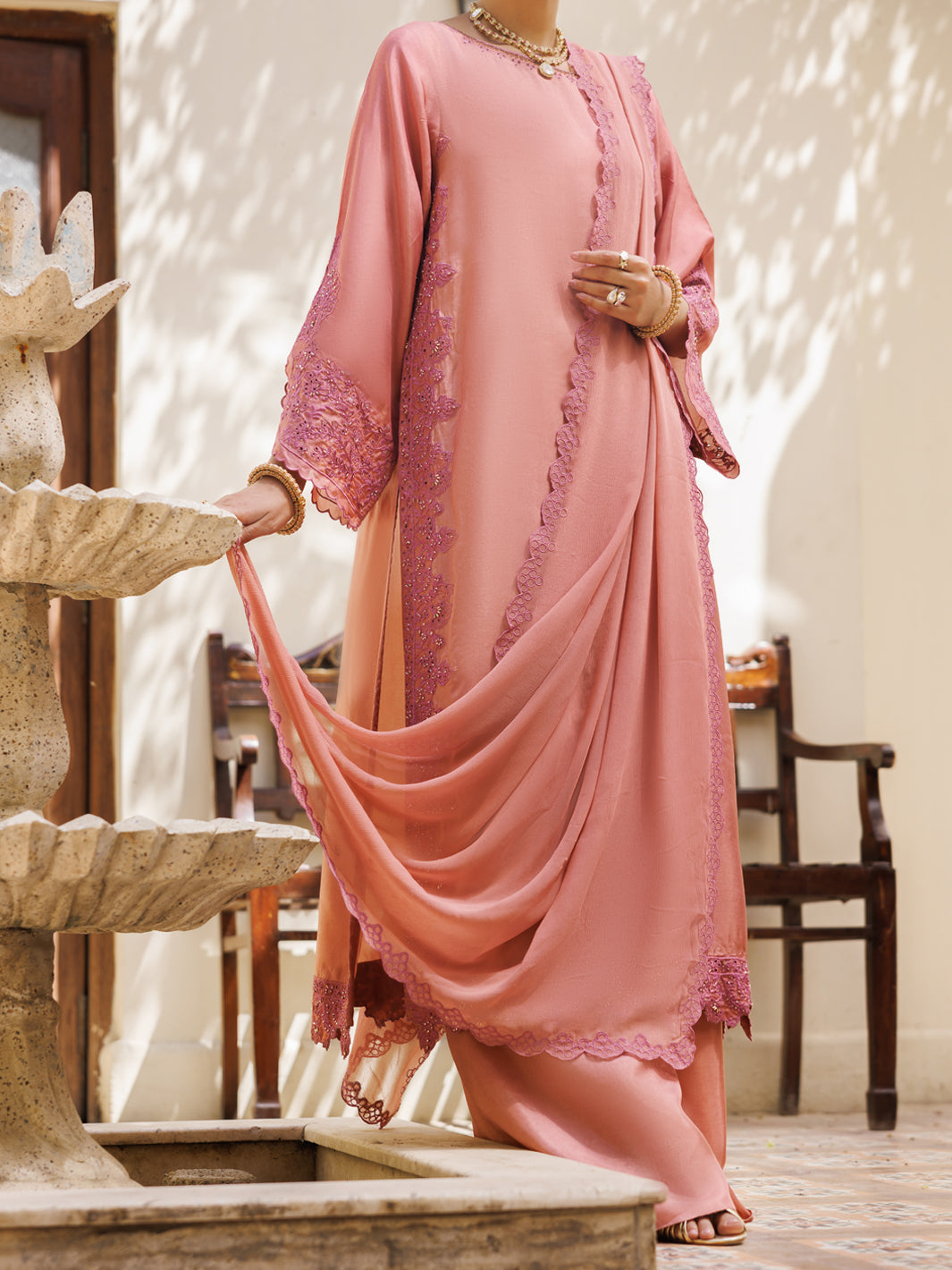 Light Pink Sheesha Silk Formal Stitched 3Pc - AL-3PS-LS-639