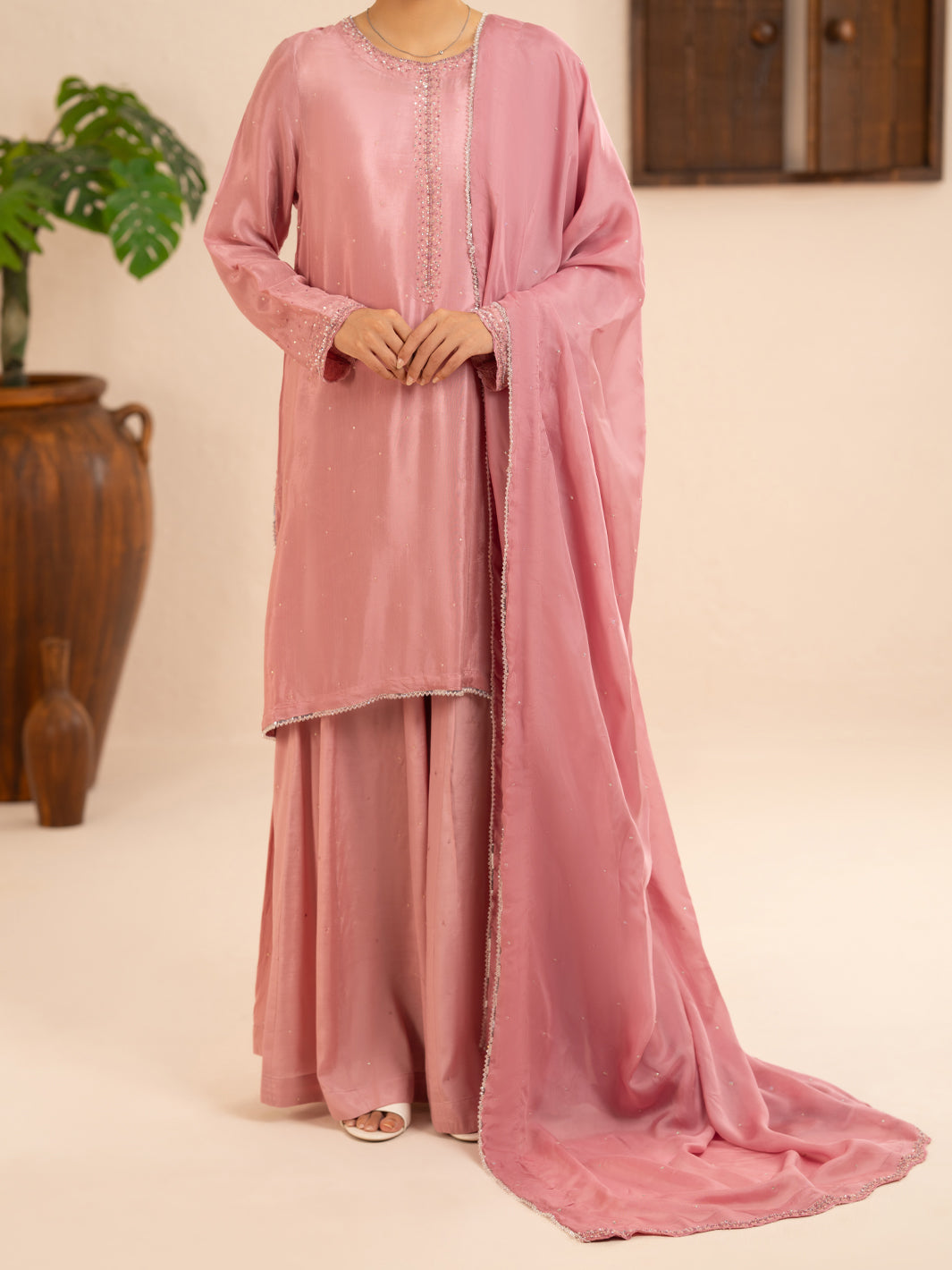 Light Pink Sheesha Silk Formal Stitched 3Pc - AL-3PS-LS-639 Front Main
