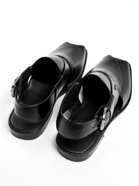 Black Leather Peshawari Sandals - AL-MFW-HC-171