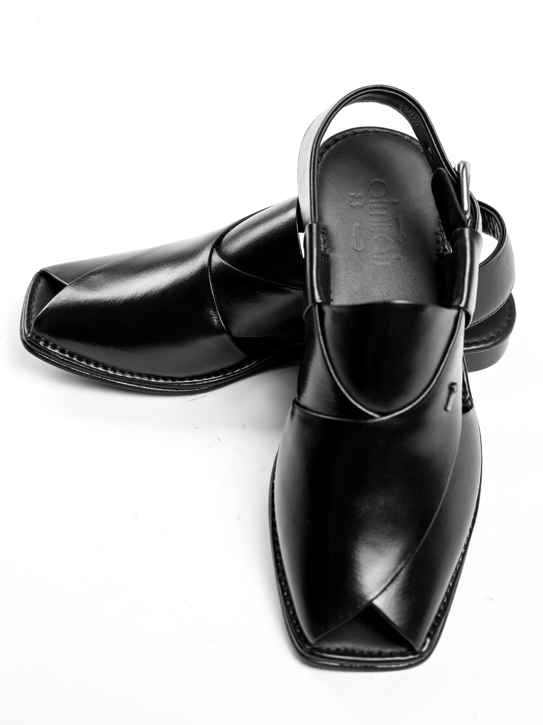 Black Leather Peshawari Sandals - AL-MFW-HC-171