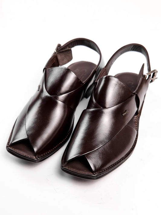 Brown Leather Peshawari Sandals - AL-MFW-HC-172