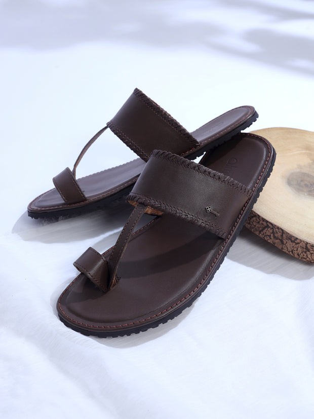 Brown Leather Kolhapuri Chappal - AL-MFW-KC-165