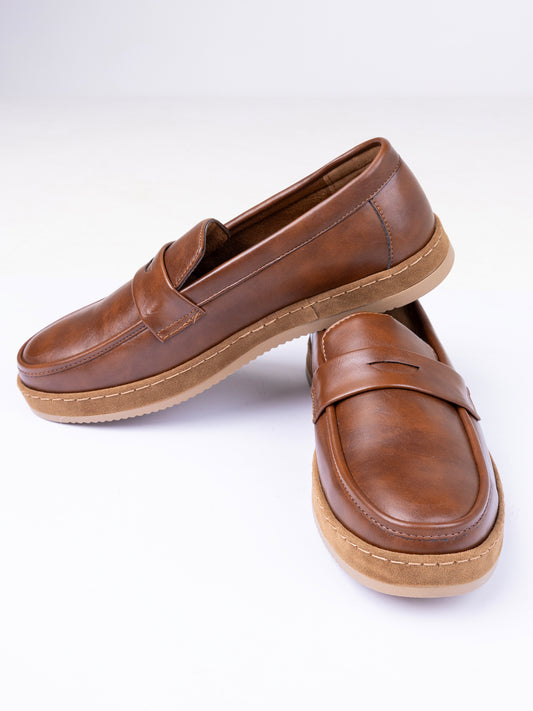 Beige Leather Casual Shoes - AL-MSHO-053