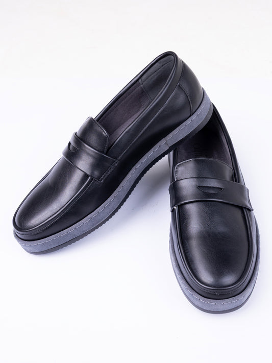 Black Leather Casual Shoes - AL-MSHO-054