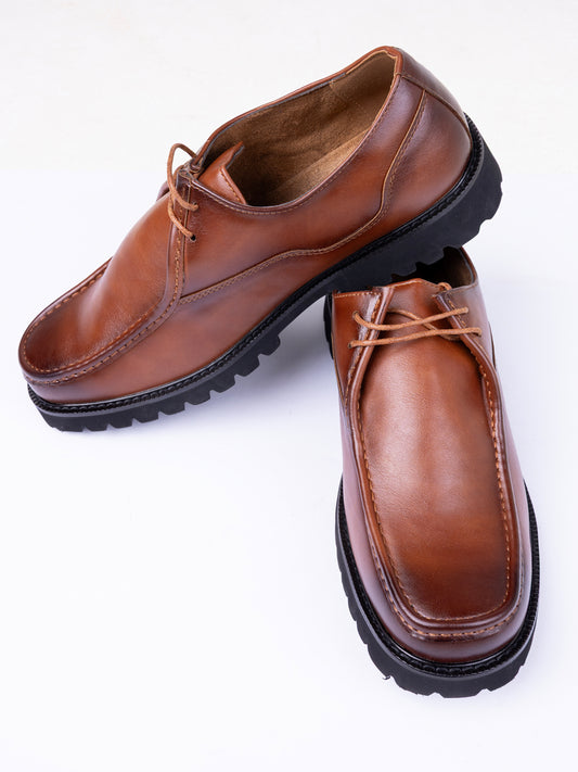 Rust Brown Leather Casual Shoes - AL-MSHO-055