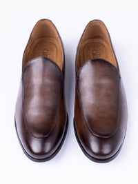 Chocolate Brown Leather Casual Shoes - AL-MSHO-059