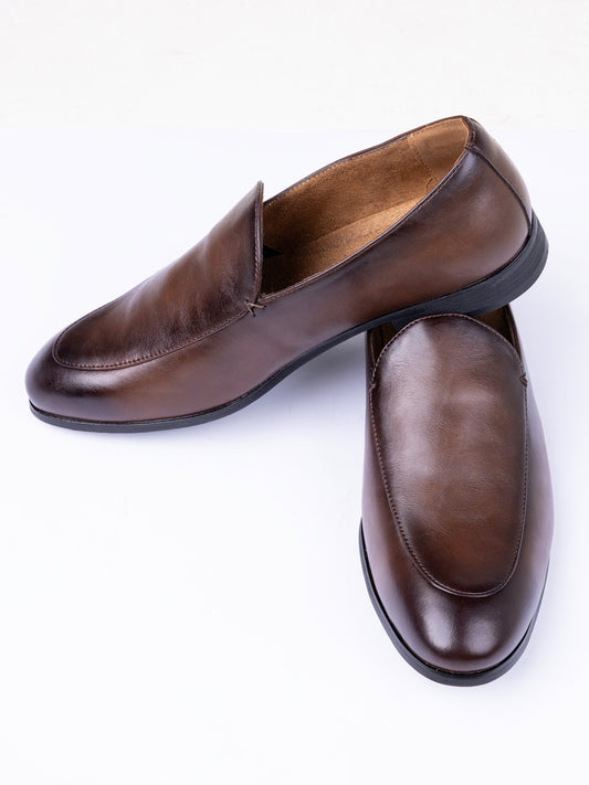 Chocolate Brown Leather Casual Shoes - AL-MSHO-059