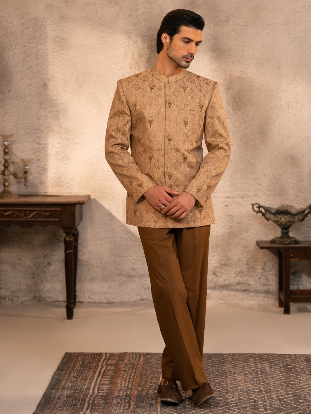 Fawn Embroidered Prince Coat - AL-PCS-068