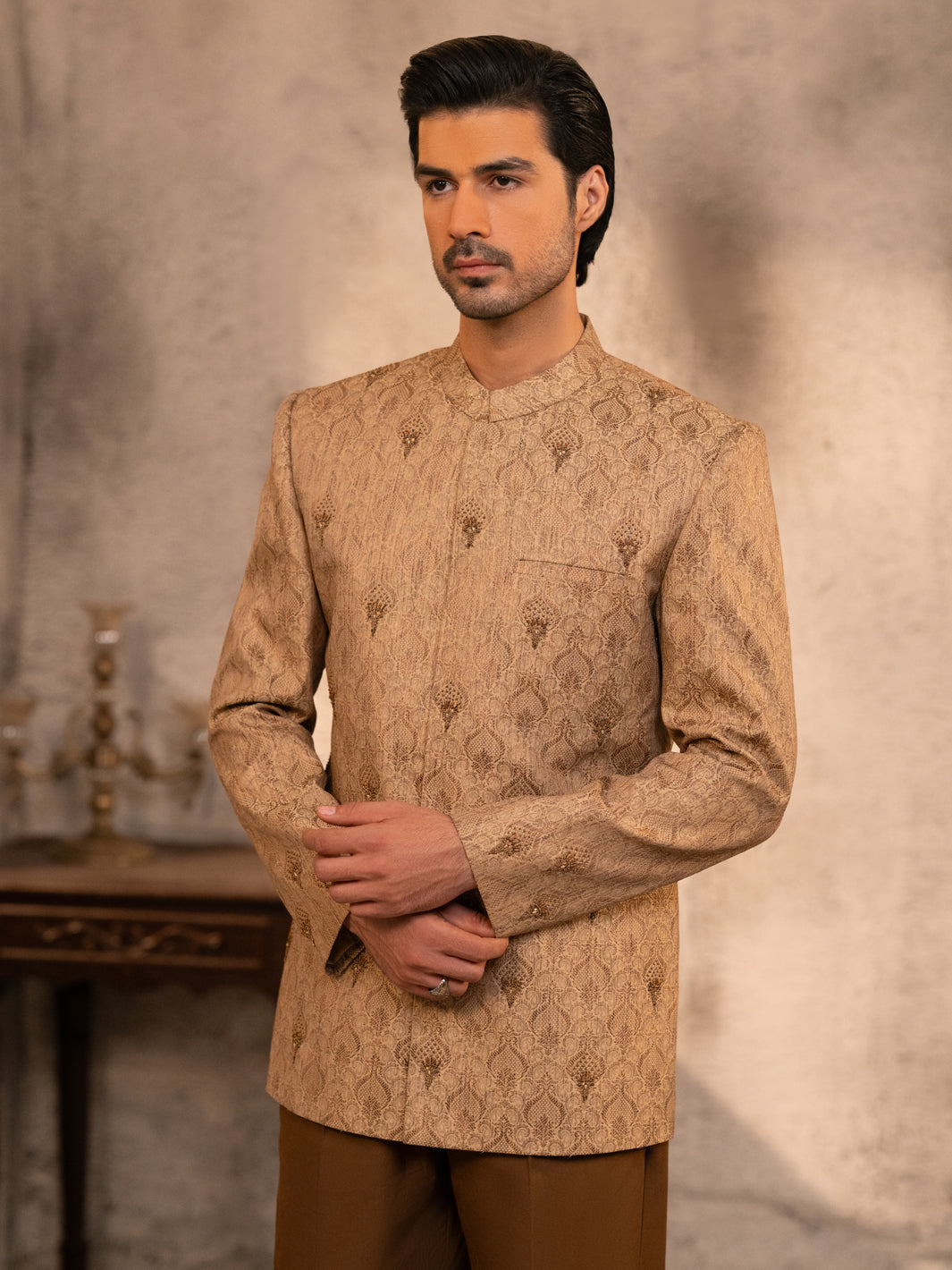 Fawn Embroidered Prince Coat - AL-PCS-068
