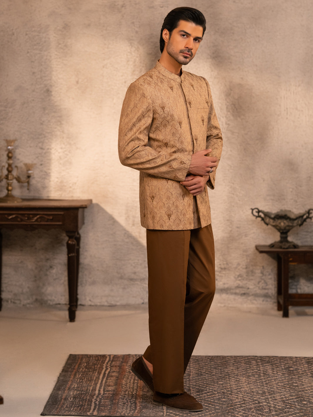 Fawn Embroidered Prince Coat - AL-PCS-068