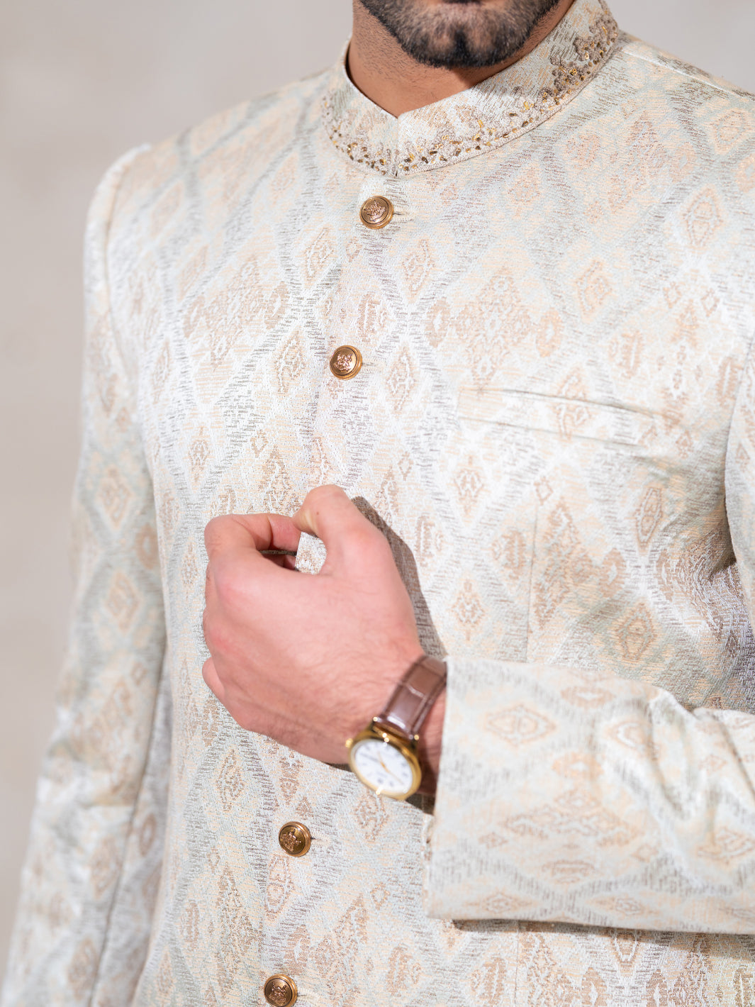 Silver Semi-Formal Prince Coat - AL-PCS-078