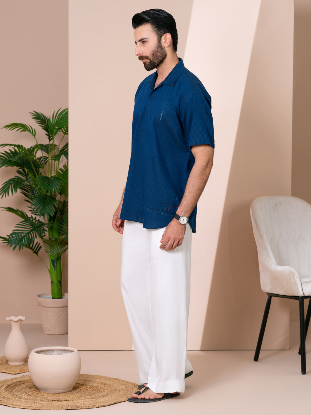 Navy Blue Cut & Sew Kurta - AL-SHT-001