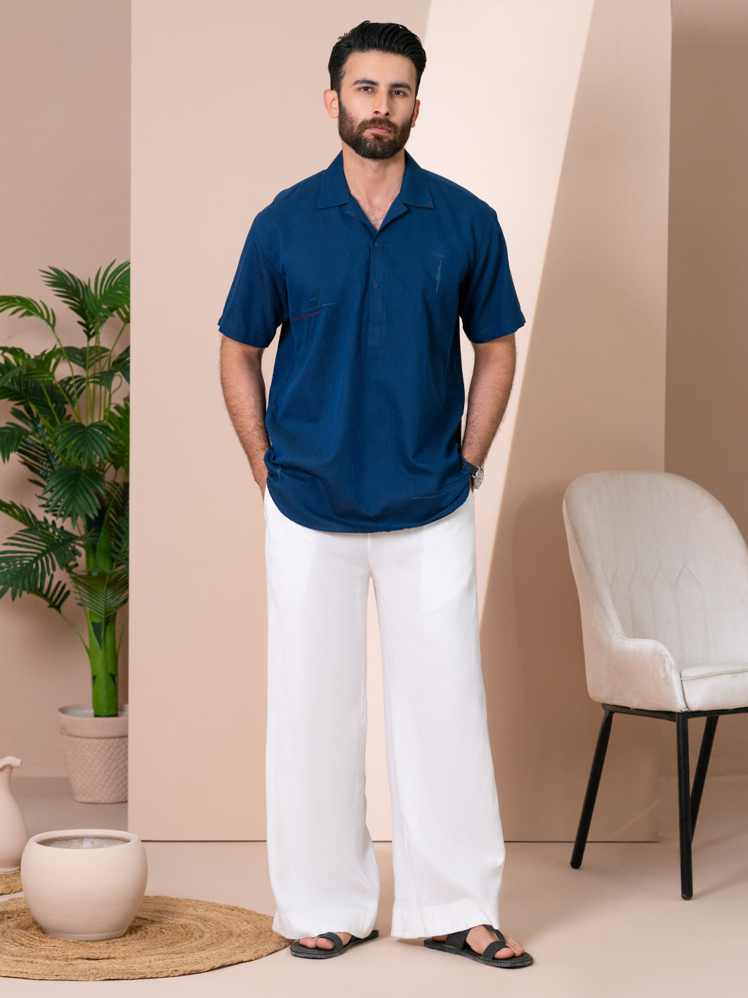 Navy Blue Cut & Sew Kurta - AL-SHT-001